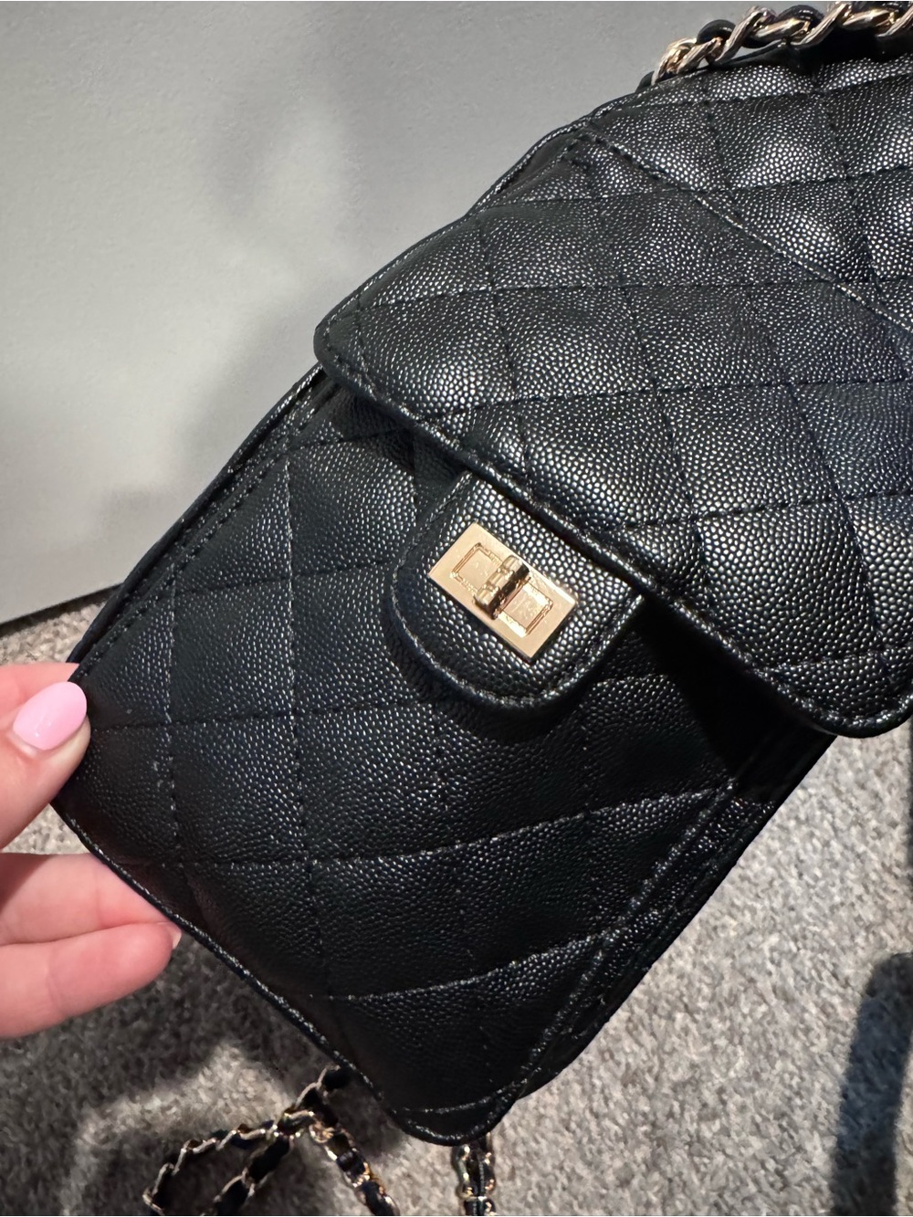 Black Quilted Chain-Accent Shoulder Bag - Picture 10 of 12